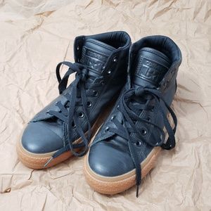 Converse black leather padded collar high tops